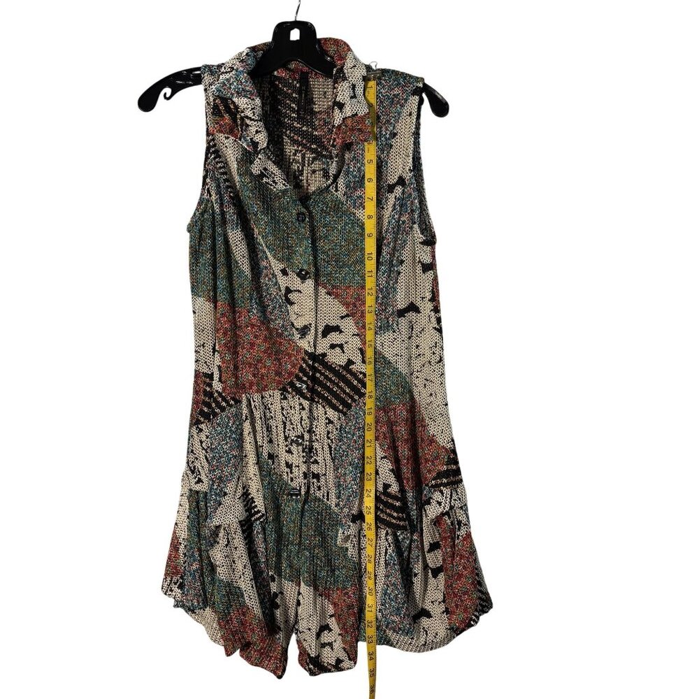 IC By Connie K Patchwork-Style Knit Sleeveless Button-Up Flared Tunic Top/Vest L - Picture 14 of 16